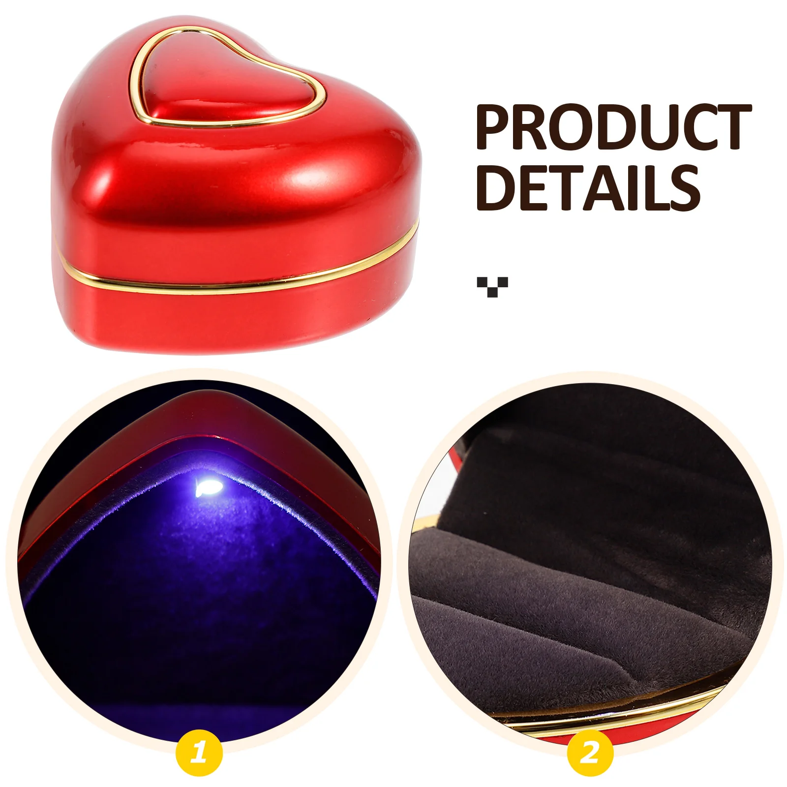 

Heart Shaped Box LED Light Velvet Jewelry Gift Display Holder for Led Light Ring Box Proposal Wedding Anniversary