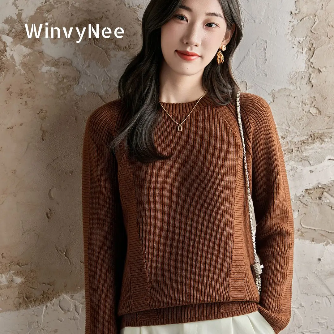 

WinvyNee Women's 100% Cotton Soft Pullover 7-Pin Thickened Raglan Long Sleeve Crew Neck Argyle Pattern Casual Daily Top A1092045