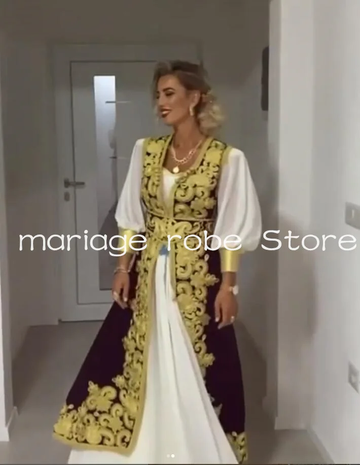 Velvet Two Pieces Caftan Arabic Evening Formal Dresses Gold Applique customsized Traditional Albanian Kosovo Prom Gown Outfit