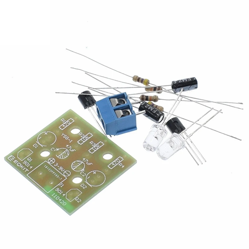 لتقوم بها بنفسك عدة إلكترونية 5 مللي متر LED ضوء وماض الدائرة بسيطة LED وامض الوجه بالتخبط جناح لحام ممارسة أجزاء تيار مستمر 3-9 فولت #6