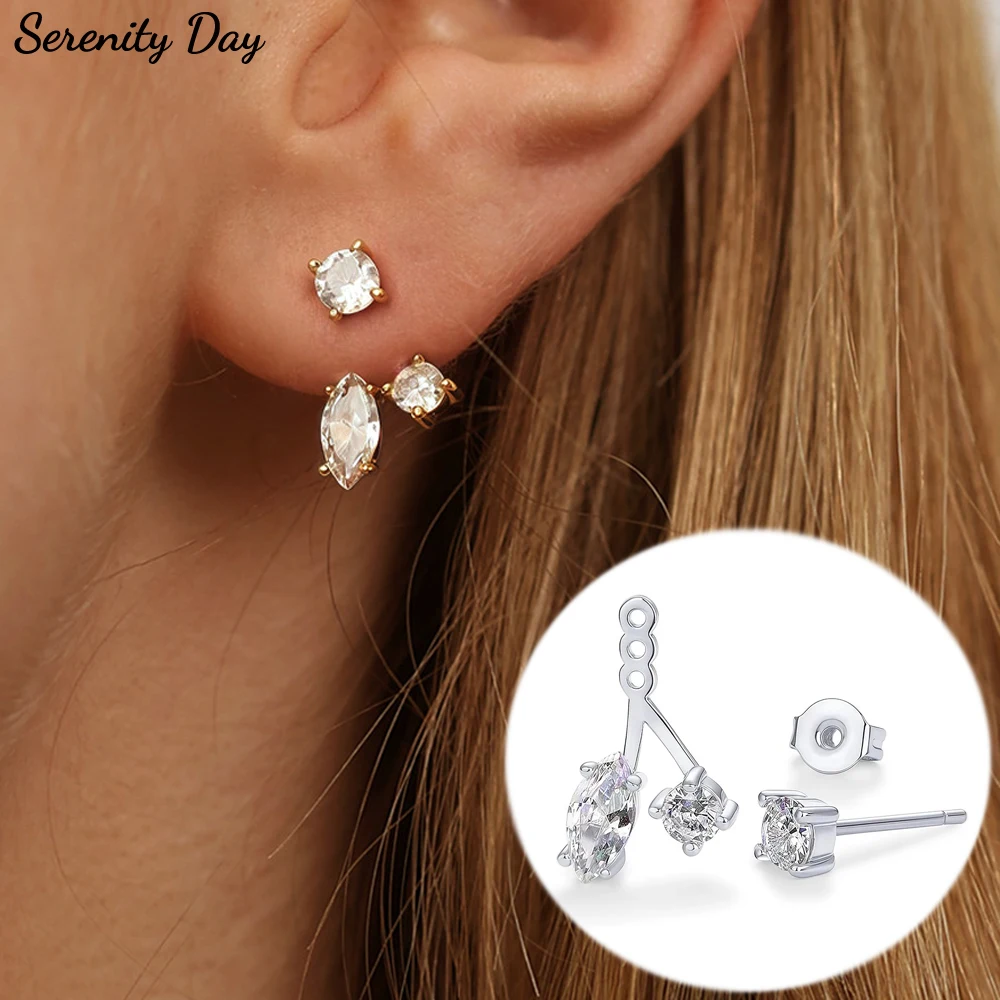 

Серьги Serenity 1,8 карата с муассанитом маркизы D для женщин, подарок, однотонные серебряные регулируемые серьги «два в одном», ювелирные изделия 18 карат с покрытием