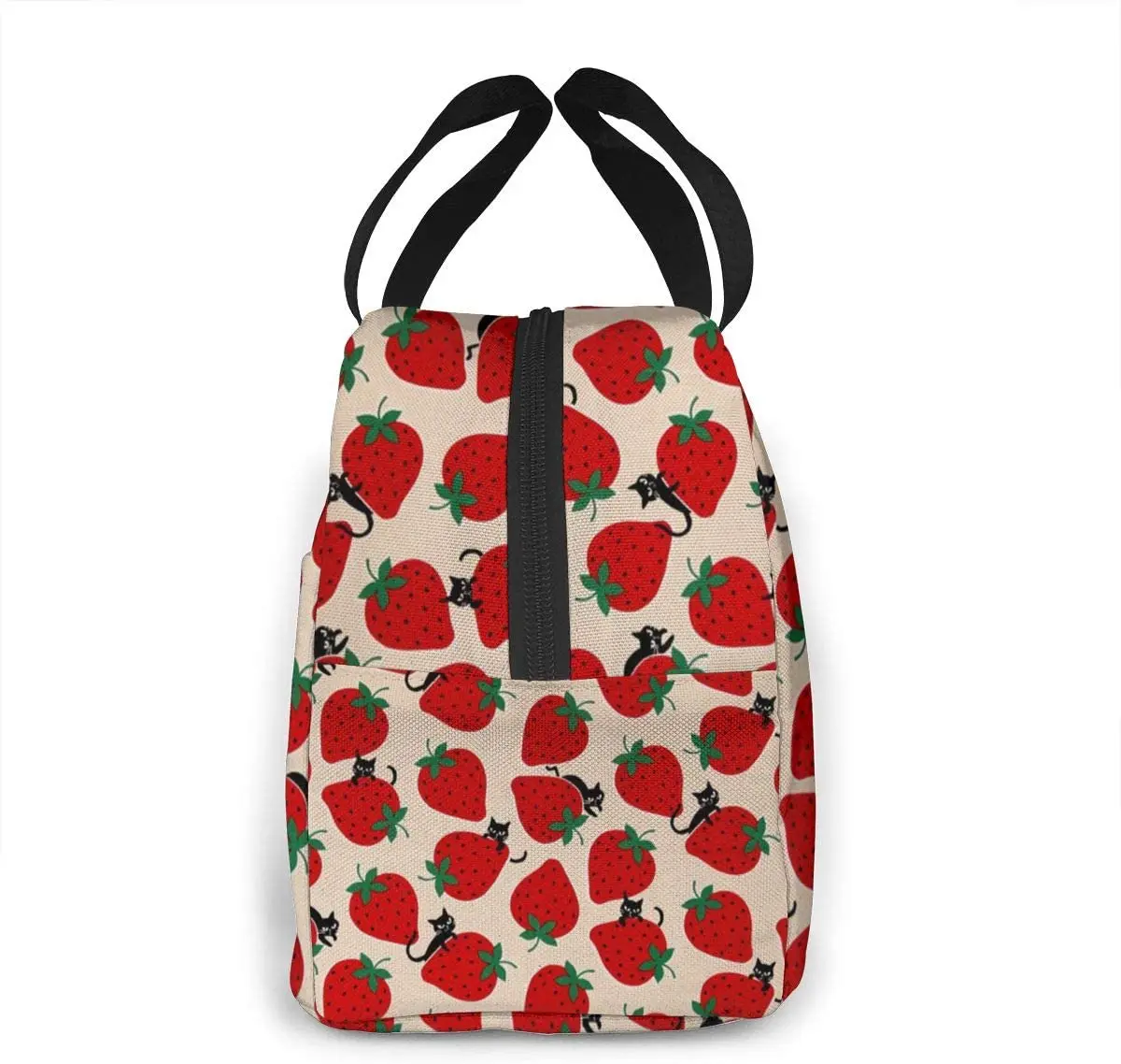 Black Cat On Red Strawberry Lunch Bag per donna ragazze bambini borsa da Picnic isolata Thermal Bento Prep Cute Bag Lunch Box Camping