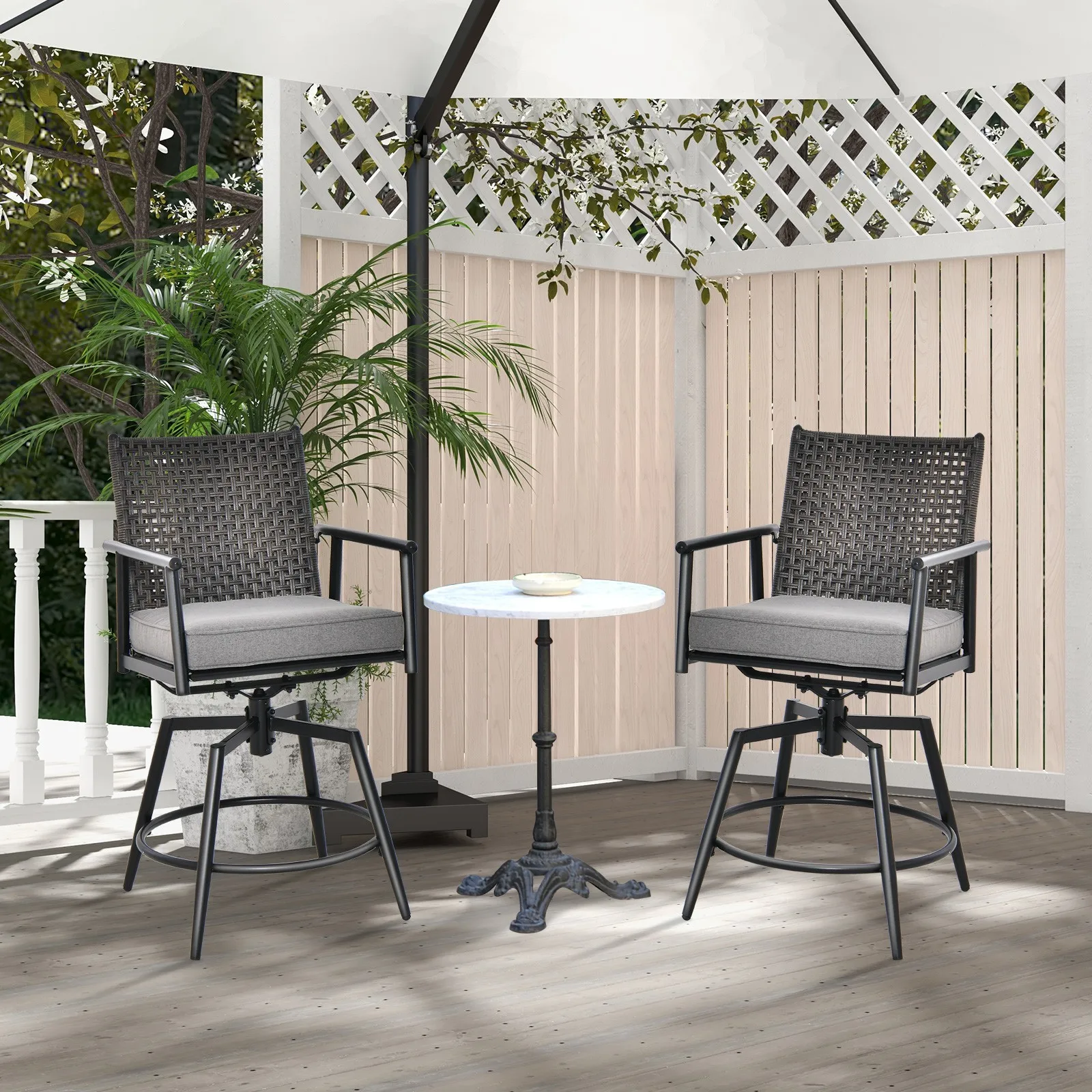 

360° Swivel Bar Stool Set of 2 Counter Height Bar Chair with Metal Frame