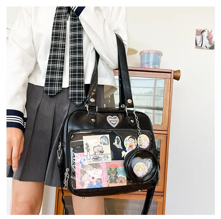 Sweet Cute Jk Uniform Shoulder Bag Students Casual Kawaii Shoulder Messenger Crossbody Bags Transparent Itabag Women Handbags