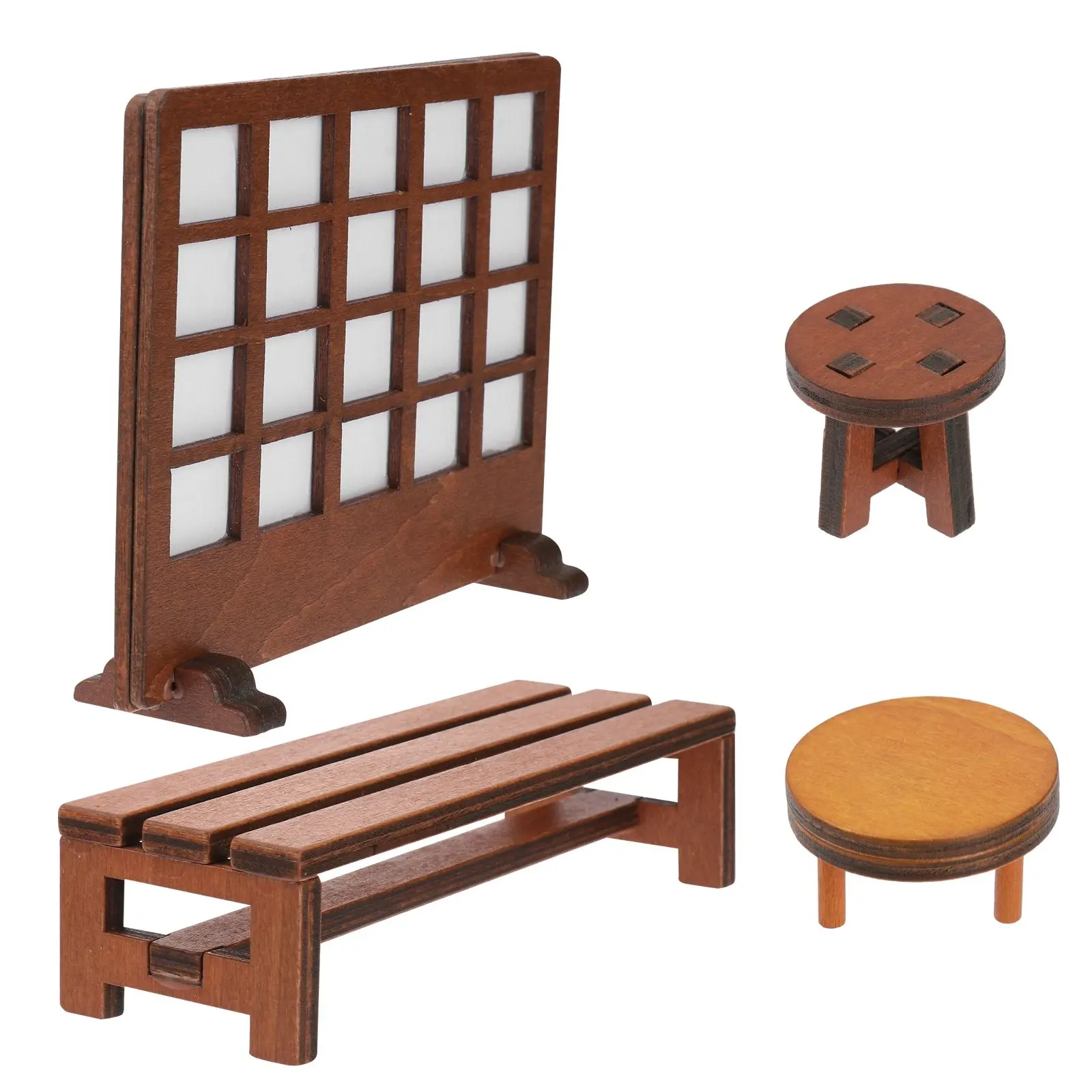 

4 Pcs Wooden Miniature Screen Table Set Lightweight Indoor Outdoor Home Garden Decoration Mini Crafts Realistic Characteristics