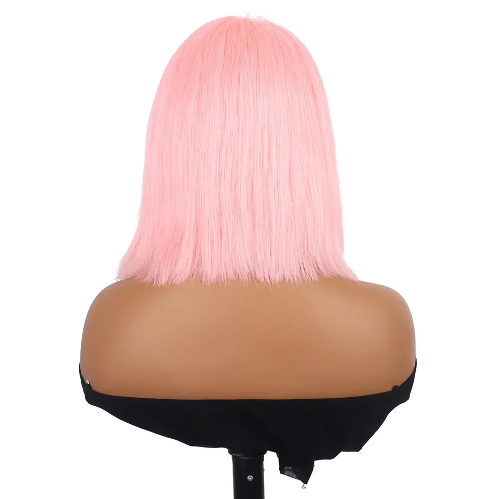 13x4 Lace Front Wigs 10Inch Pink Bob Human Hair 180% Density Brazilian Hair Silky Straight Middle Part Bob Wig for Women HD Transparent Bleached Knots with Baby Hair Pre Plucked Pink Bob Wig Cool Short Hairstyle