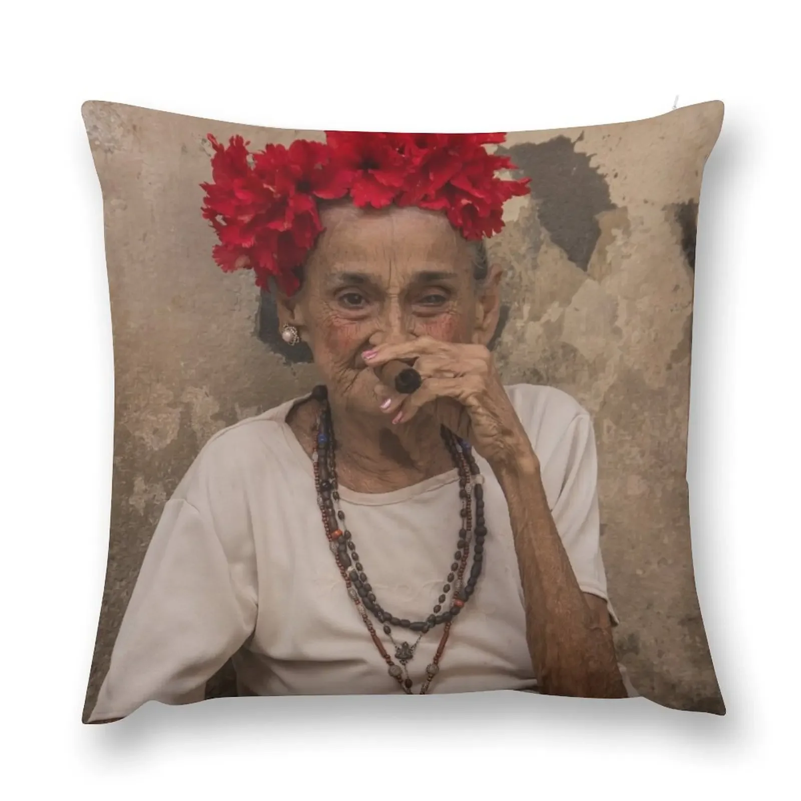 

Old lady smoking cuban cigar in Havana Throw Pillow luxury sofa pillows Sofa Covers Couch Cushions home decor items pillow