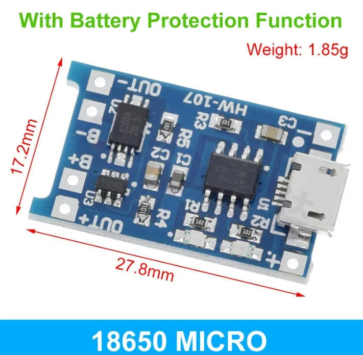 Módulo de carga TP4056, 5 uds., batería de litio 18650 1A, interfaz TYPE-C/MICRO, placa de carga de protección contra sobrecorriente