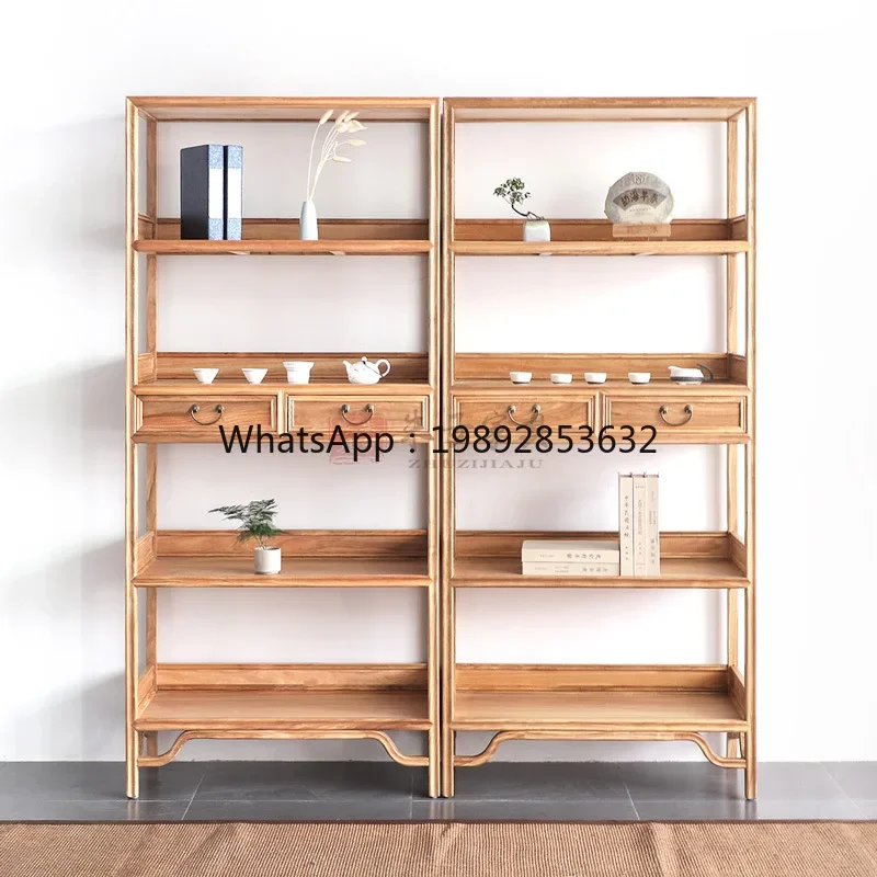 LYY New Chinese Style Bookshelf Floor-standing Solid Wood Living Room Storage Rack Wall-mounted Partition Shelf for Guesthouses