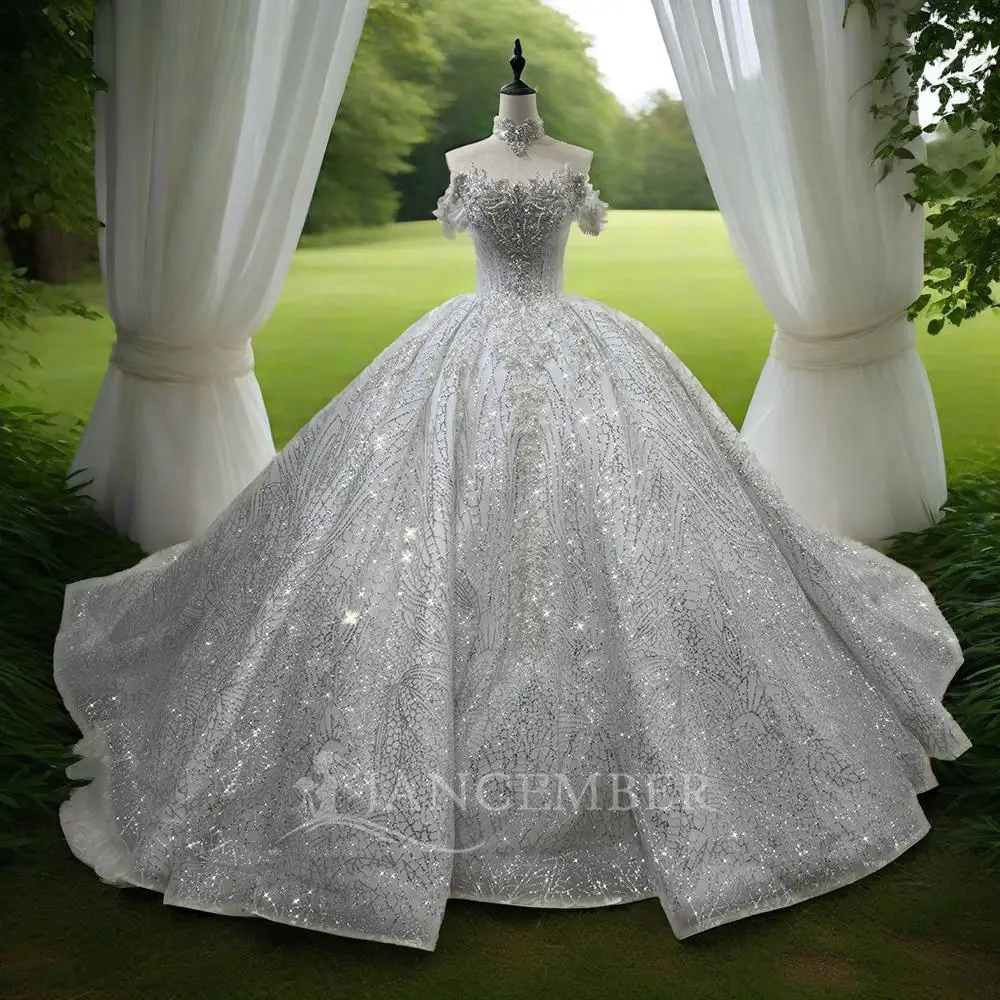 

Bridal Wedding Dress Customized High-end Texture Trailing Short Sleeved Fugitive Beaded Princess vestidos de novia boda