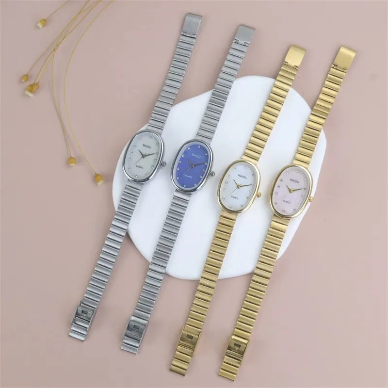 Hot Sale Oval Beautiful Ladies Watches For Women Girl Simple Silver and Gold Alloy Watchband Quartz Minimalist Wristwatches