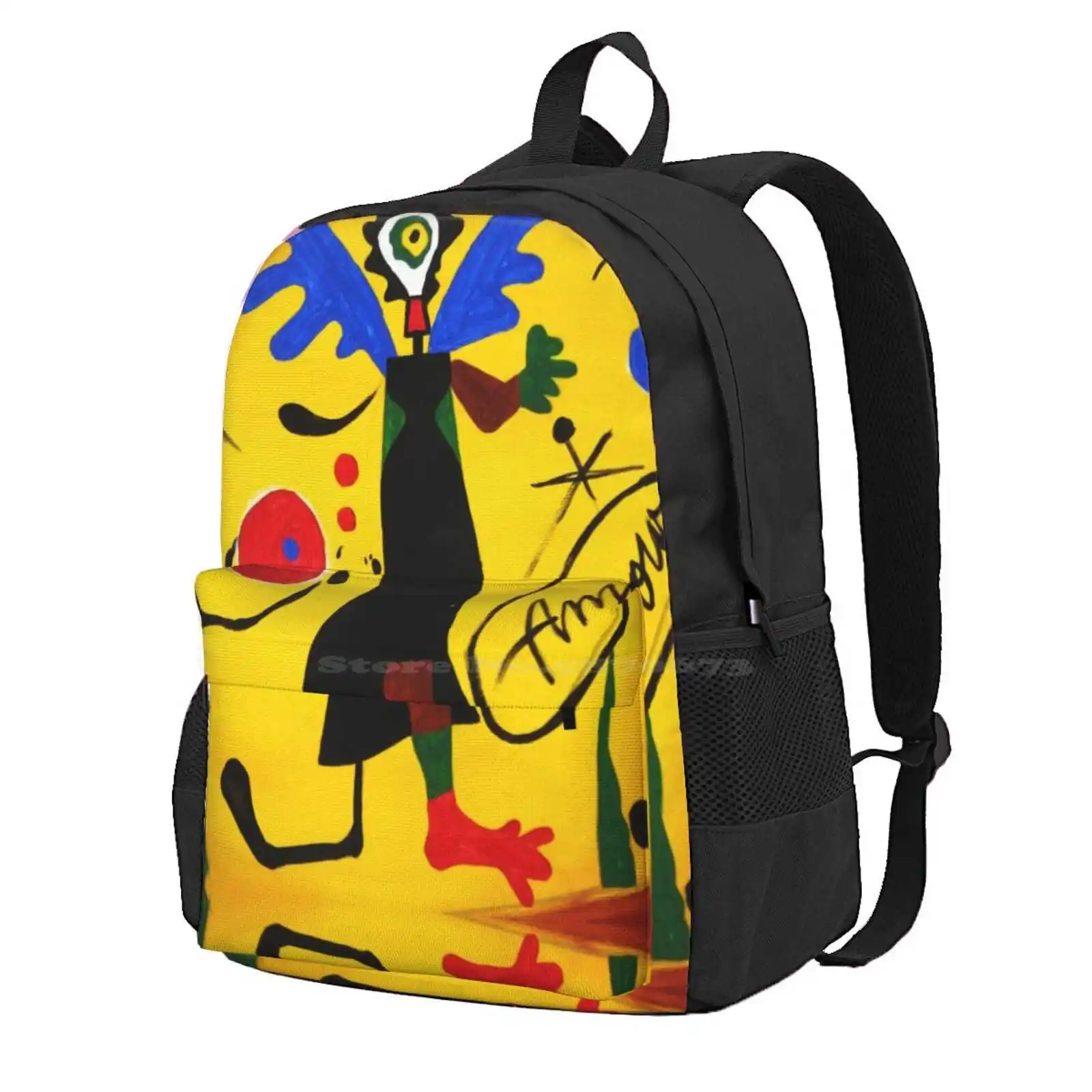 

Joan Miro Angel By Augusto Sanchez Hot Sale Schoolbag Backpack Fashion Bags Joan Miro Augusto Sanchez Angels Wings Yellow Moder