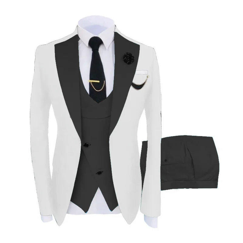 

Lansboter Black Men Suit 3 Pieces Tailored With White Jacket Slim For Wedding Groom Tuxedo Set Blazer Jacket Vest With Pants