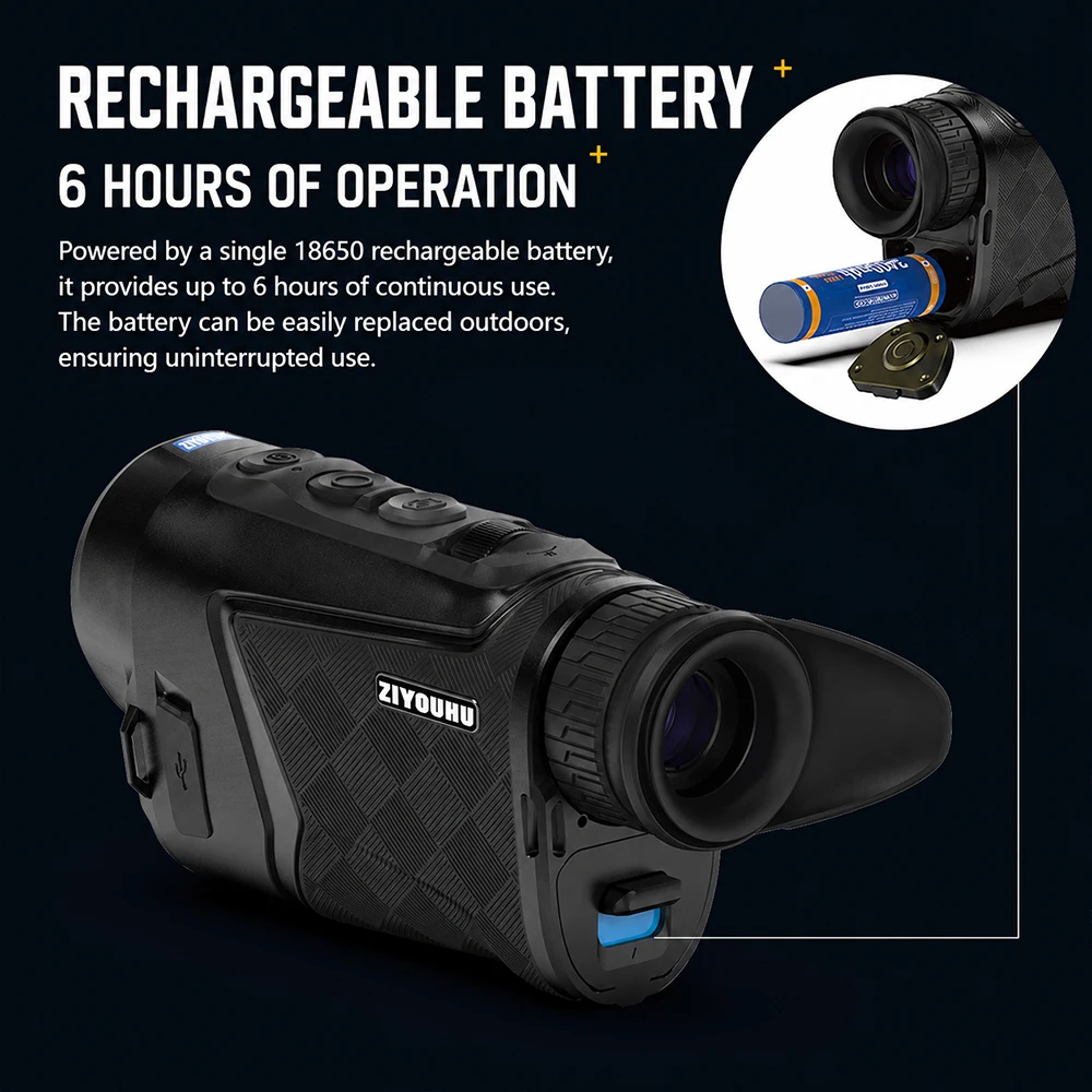 ZIYOUHU Lipot LRF Thermal Monocular Handheld, IR Imaging Telescope with Screen for Jungle Night Detection & Hunting