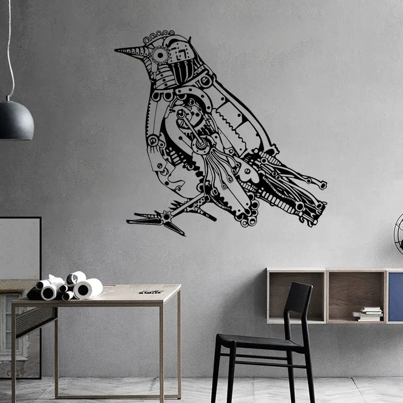 Creative Design Steampunk Bird Mechanical Art Wall Stickers Vinyl Home Decor Decals Removable Mural Kids Room Decoration A112