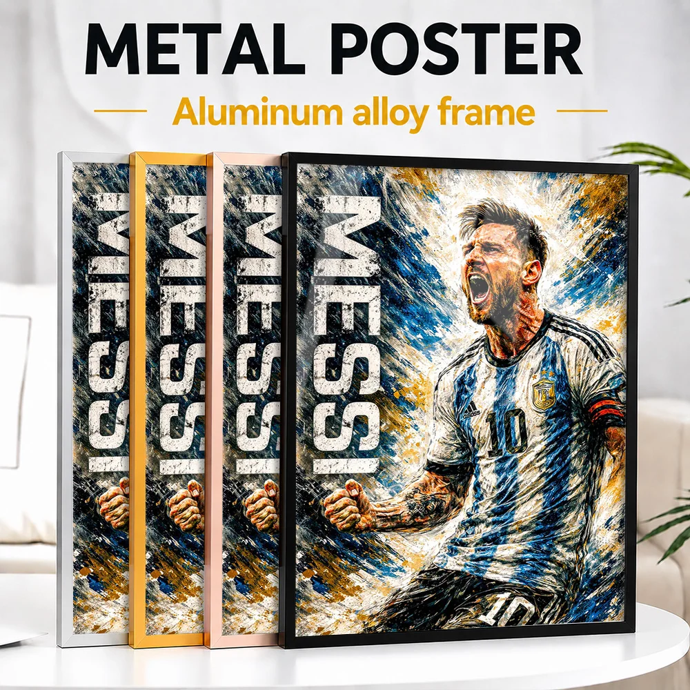 Lionel Messi Celebration Metal Poster With Aluminum Alloy Frame Personalized Photo Energetic Motion Style Wall Art For Bedroom