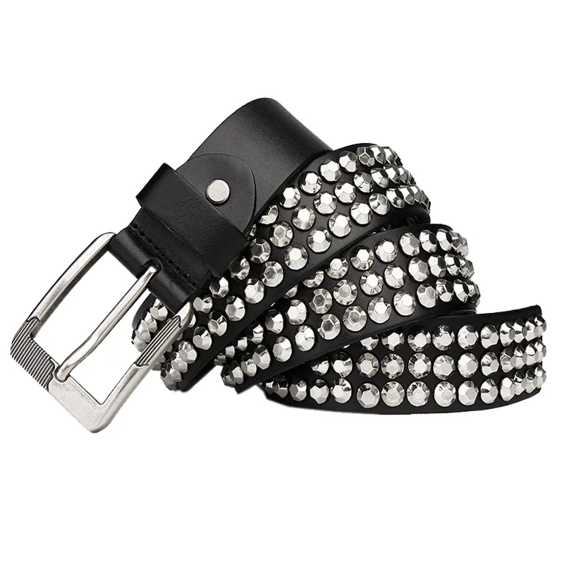 men's cow leather belt punk gothic designer rivets waist belts pin buckle spikes strapon women luxury fashion studded leash sash