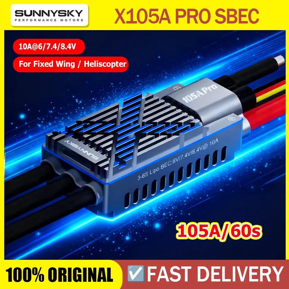 

SUNNYSKY X105A PRO SBEC Speed Controller 3-6S X105A ESC For RC70E 3D P3A Fixed-Wing Aircraft/420-520 Series Helicopter/UAV