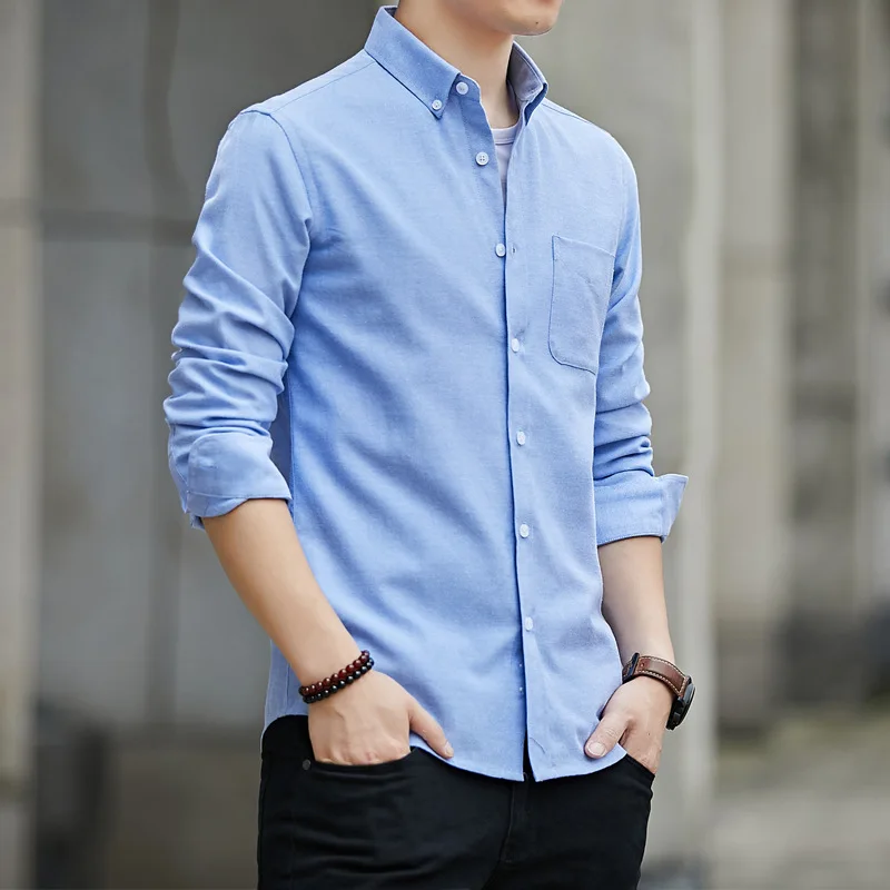 Men's spring and summer Oxford shirt men's high-end Korean style men's slim shirt light business simple and elegant