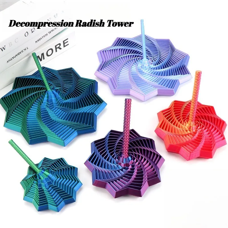 3D 프린팅 확장형 감각 자극 장난감 스타 확장형 프랙탈 라디쉬 타워 데카곤 장난감 탈부착 가능한 손잡이 인기 제품