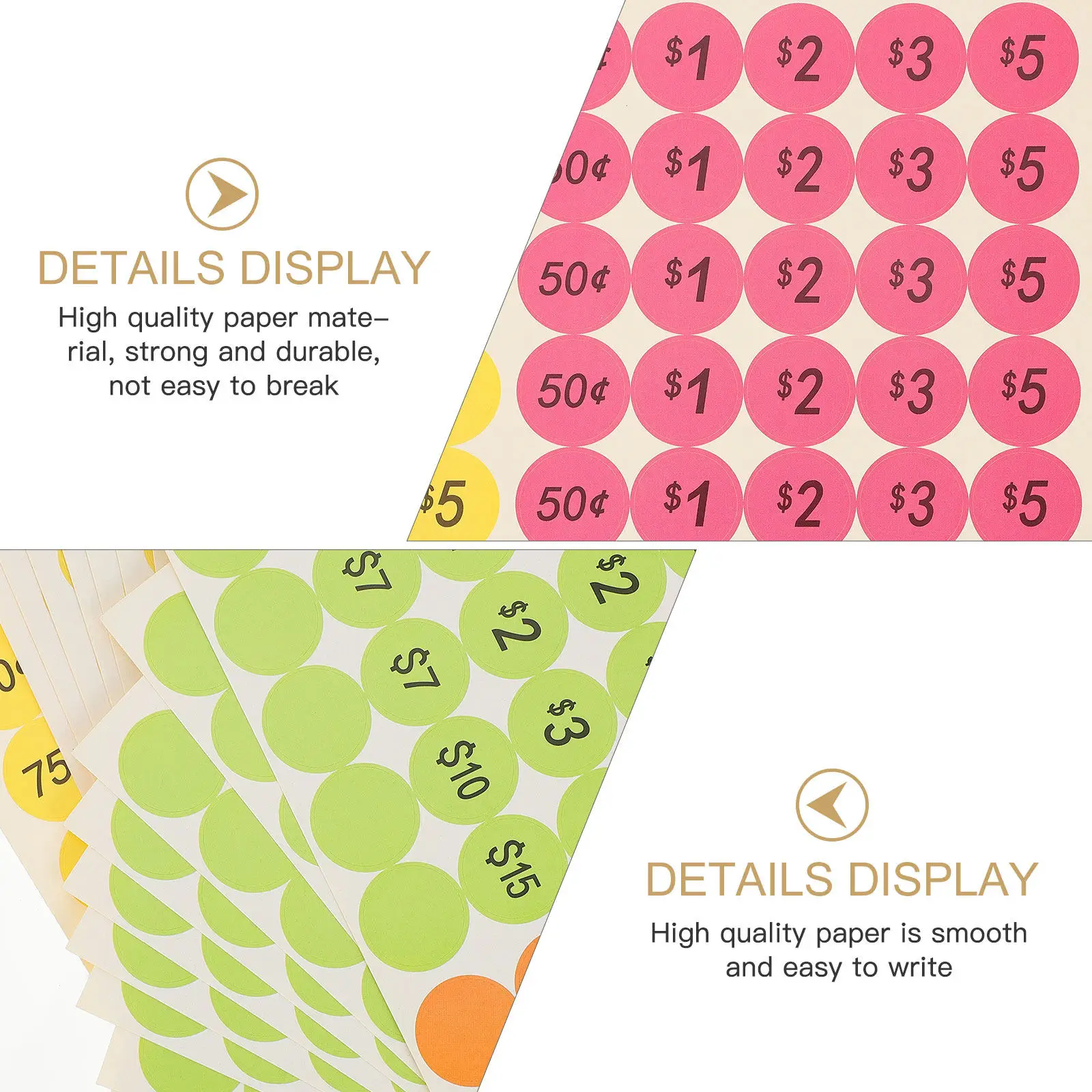 25Sheets Round Price Tag Self-Adhesive Labels Bright Colorful Pricing Marker Paper for Market Sale Display