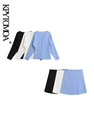 KPYTOMOA Women Fashion Side Split Fitted Knitted Cardigan Sweater And High Elastic Waist Mini Skirt Female Two Piece Sets Mujer