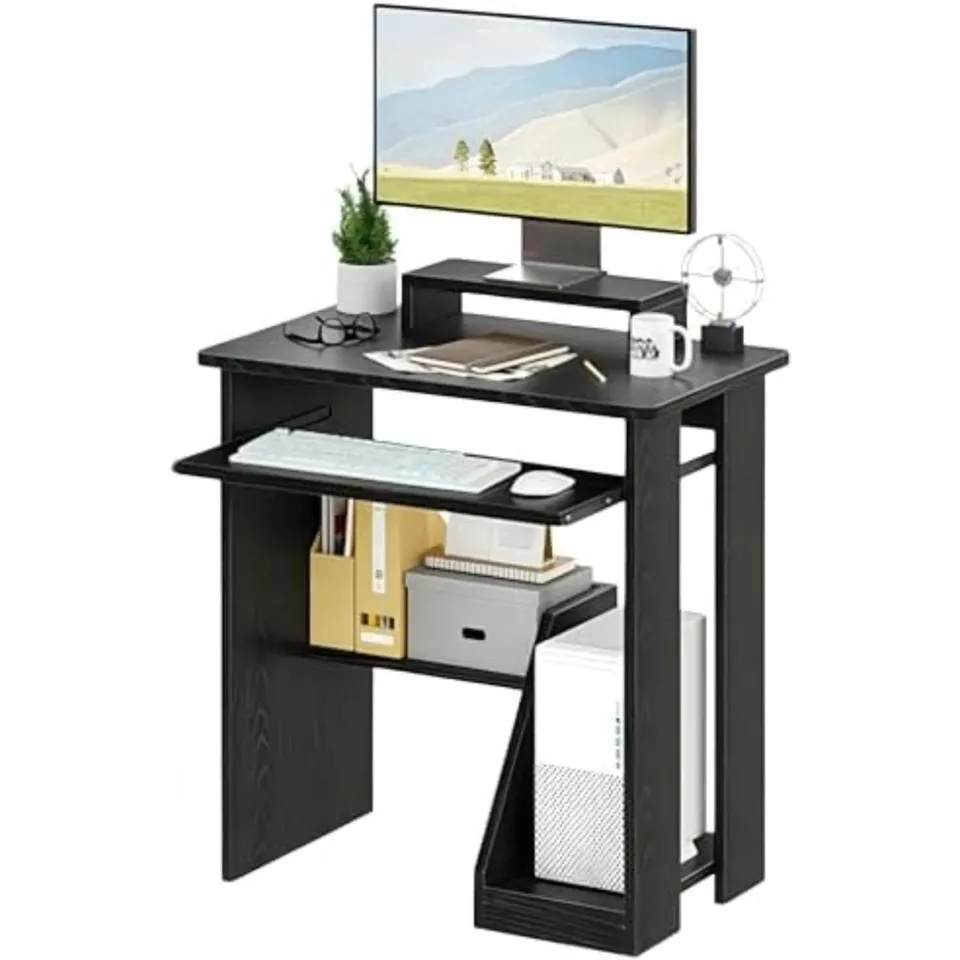 Compact Ergonomic Computer Desk with Keyboard Tray