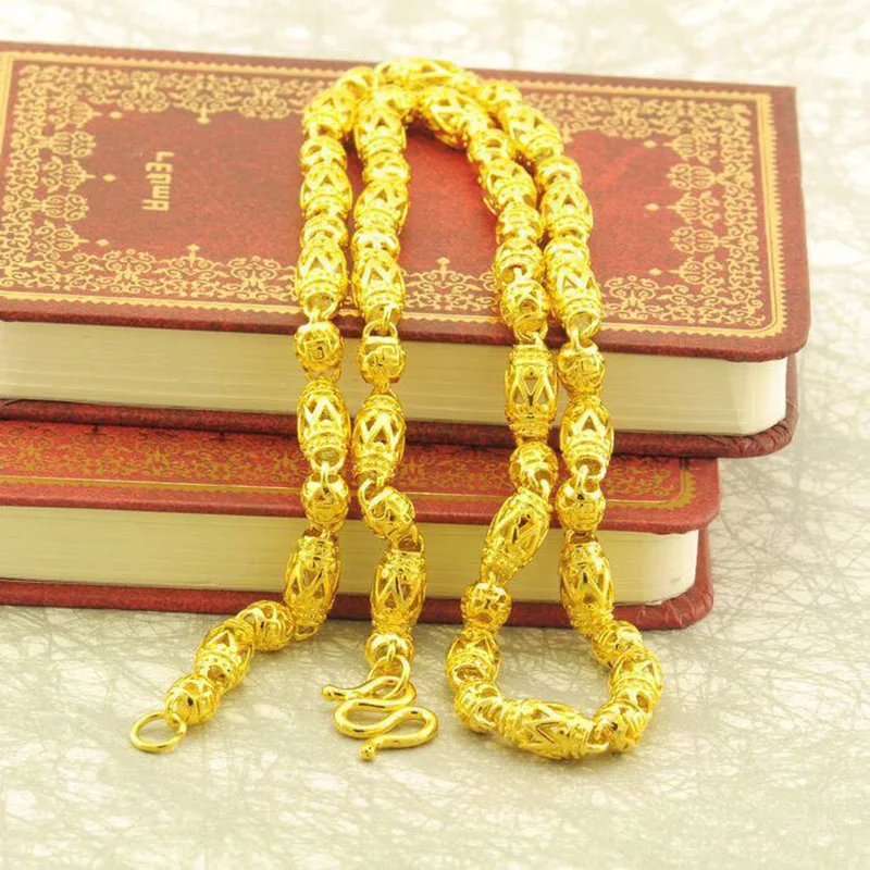 

Мужская буддийская цепочка из бисера AU999 из 24-каратного золота и ожерелье с головой дракона в евро-монах | 3D дизайн с полой головой дракона, окантовка для повседневного ношения