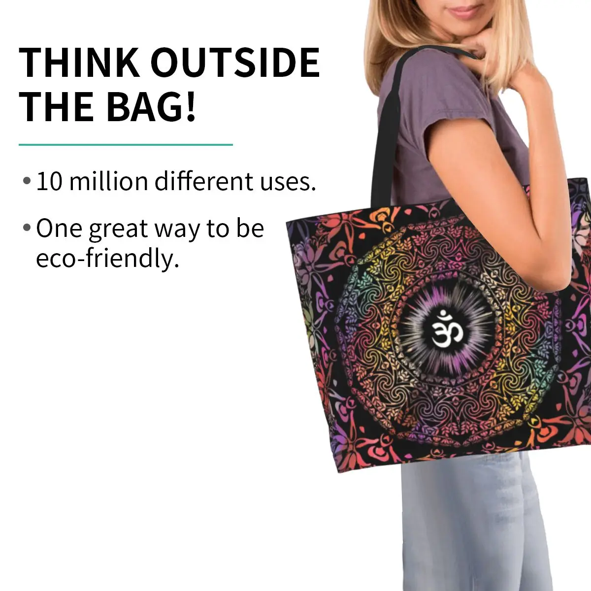 Personalizzato Mandala Om buddismo Aum Shopping Canvas Bag donna riutilizzabile grande capacità generi alimentari Zen Yoga meditazione Shopper Tote