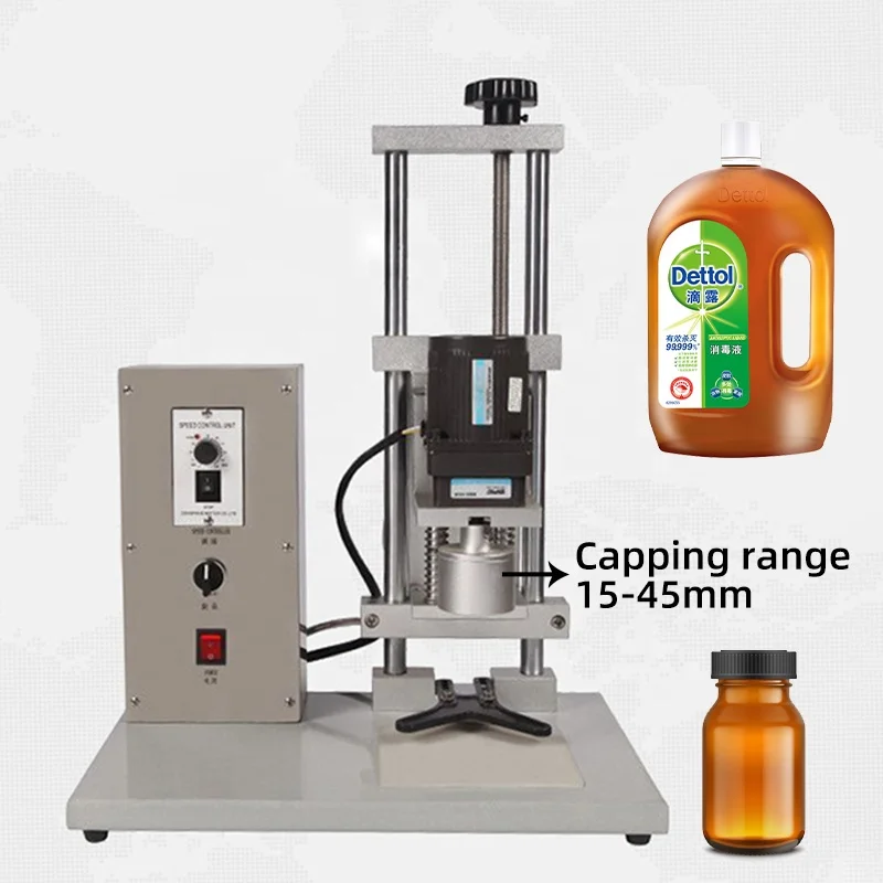 DHZ-450 Commercial Hand Held Liquid Oil Water Milk Honey Wine Perfume Shampoo Bottle Cap Shutter Desktop Sealing Capping Machine