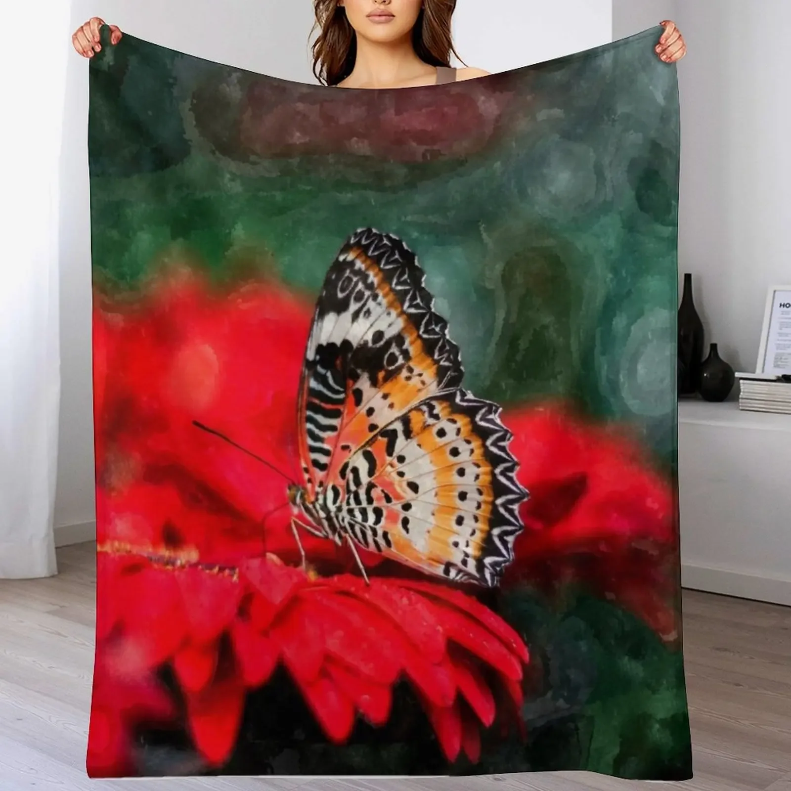 

Butterfly on a red flower Throw Blanket heavy to sleep Beautifuls Blankets For Baby Blankets