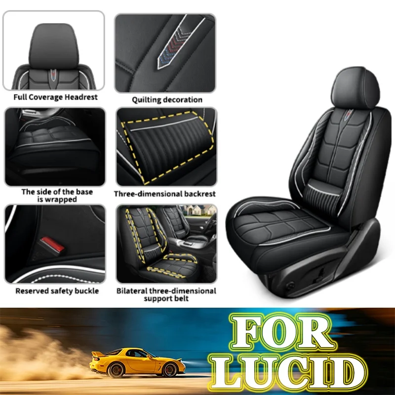 Car seat covers with lumbar support For Lucid Series,for the two front seats, with a backrest storage compartment,PU leather.