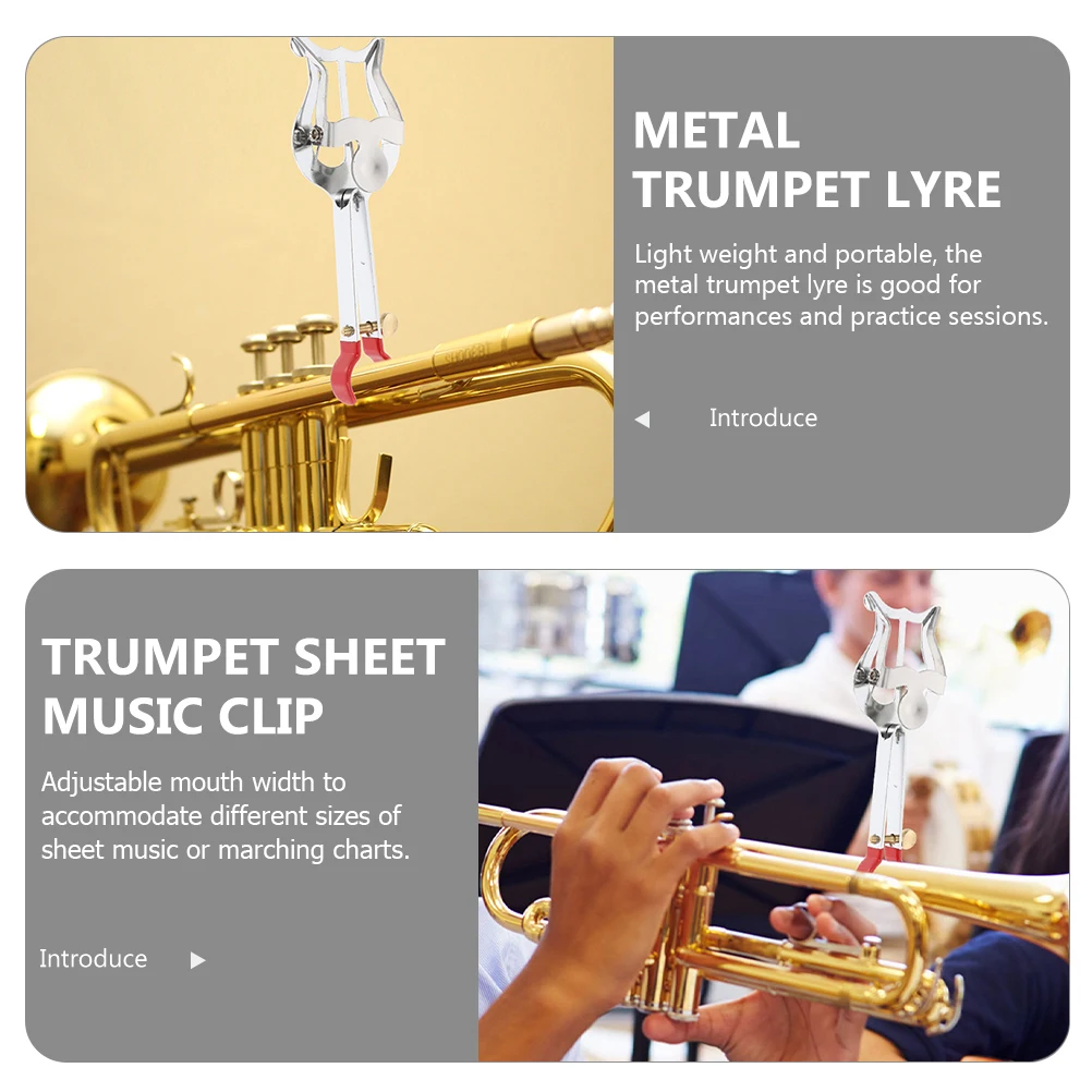 

Portable Trumpet Sheet Music Holder Clip Metal Lyre Adjustable Clamp Instrument Accessories Score Reader Musicians Practice