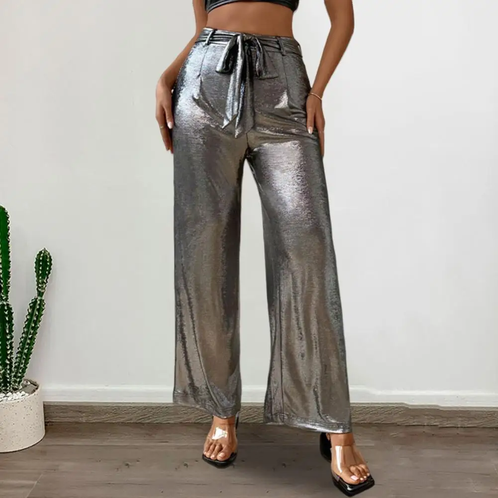 

Women Wide-leg Pants Texture Wide-leg Nightclub Pants High-waist Draped Trousers for Women Elegant Lace-up Solid Color Wear