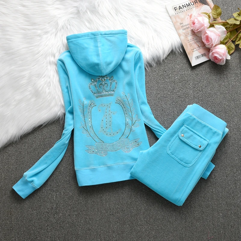 Y2K Velvet Tracksuit Women's Two Piece Set Hoodies Top and Pants Suit Casual Jogging Suit