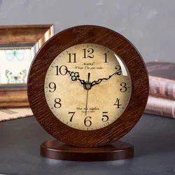 Living Room European Wood Table Clock Home Decoration Mute Modern Living Room Bedroom Desk Clock Office Desktop Clock Gift