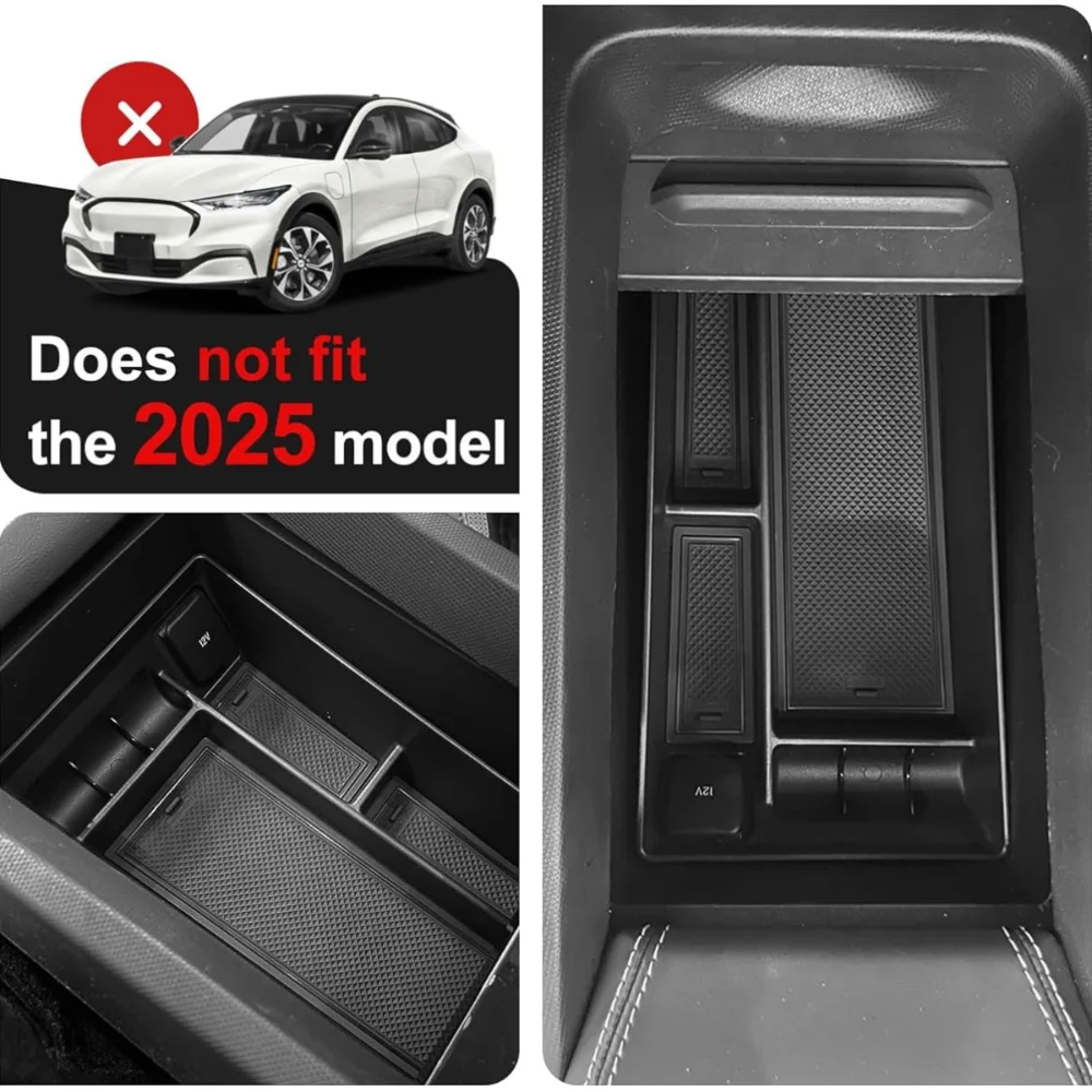 For Ford Mustang Mach-E 2021-2024 Center Console Tray Armrest Divider Durable ABS Black Functional Storage Box Car Accessories