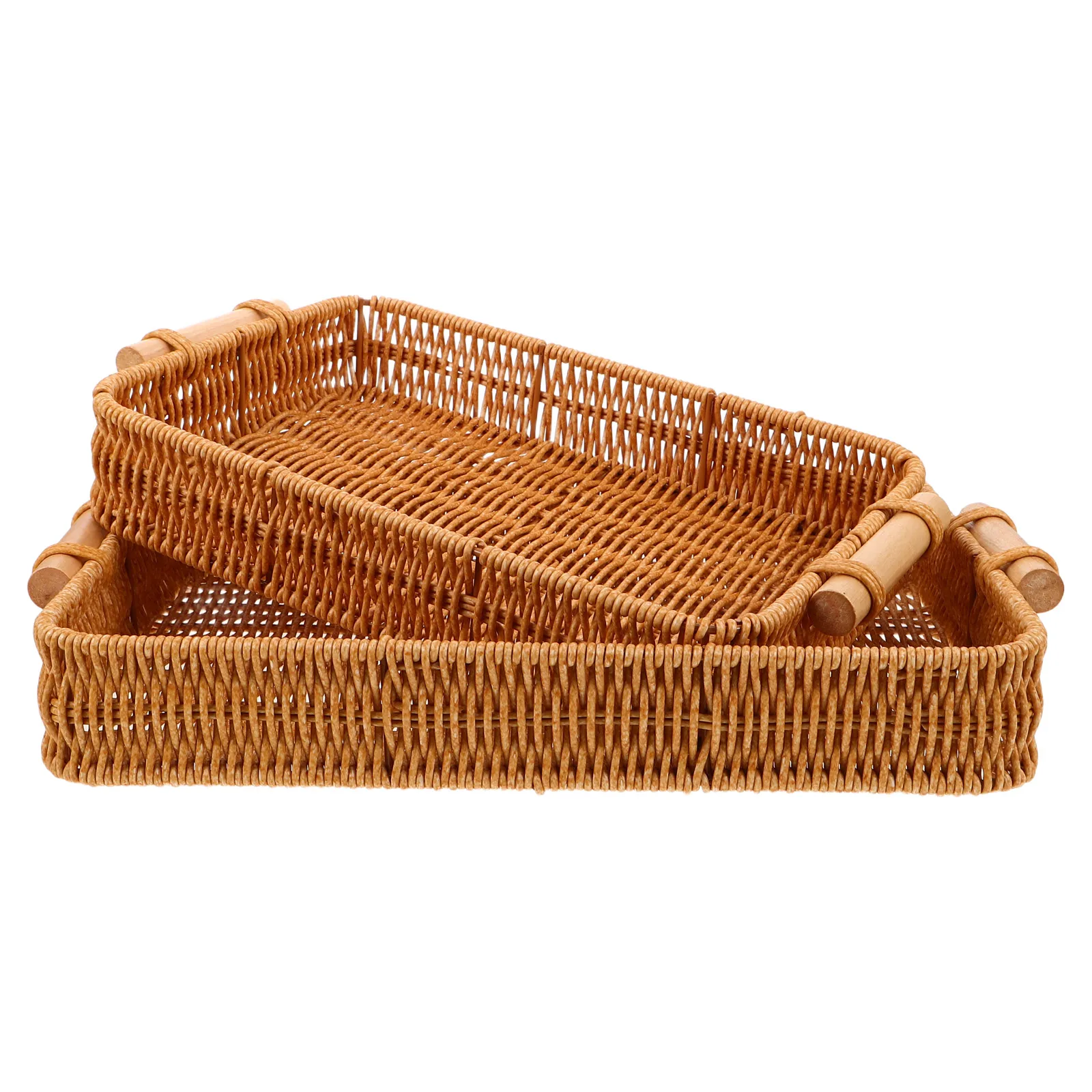 

2Pcs Handcrafted Rattan Woven Baskets Dual Ear Design Portable Storage Solution for Bread Fruit Snacks Home Decor