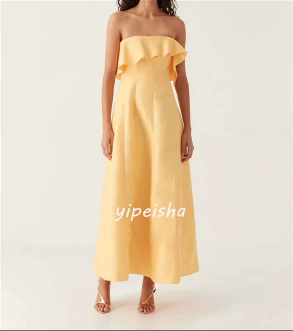 Strapless Ruched Birthday Gown, Vestidos Midi, Jersey, A-line, Ocasião sob medida