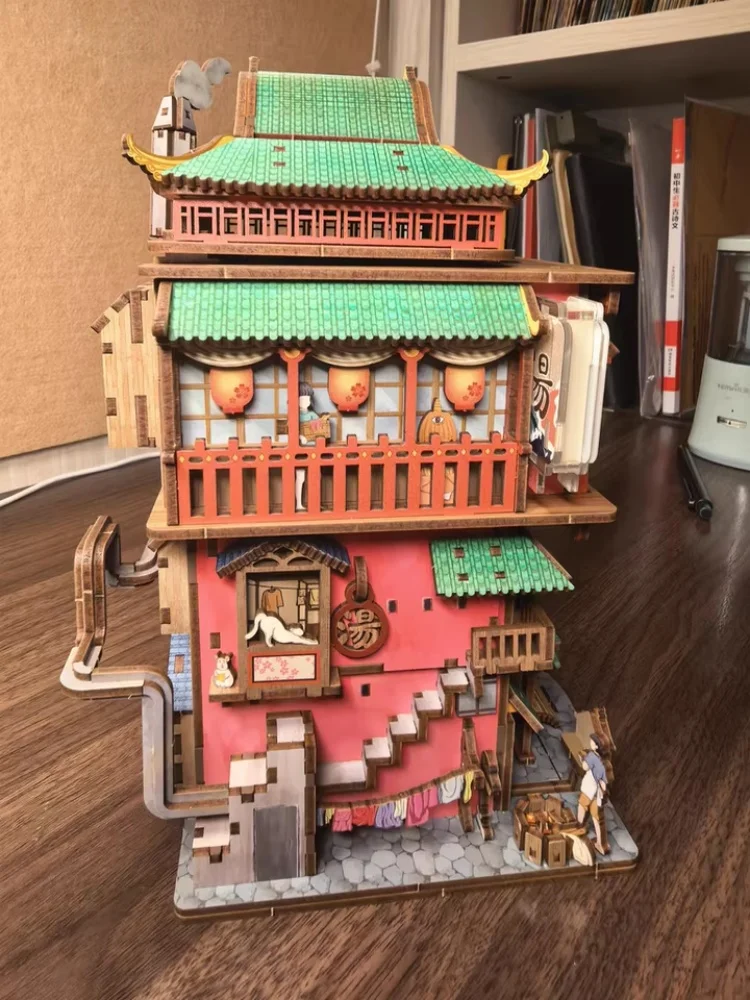 Diy Wooden Spa Themed Miniature House 3d Building Blocks Puzzle Kit Induction Open Cover Creative Assembly Decor Original Gift - view 5