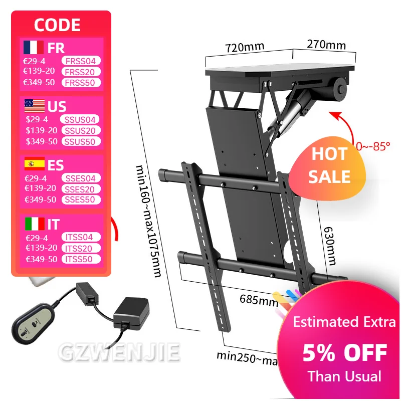 

Electric Adjustable Ceiling TV Mount Motorized Flip Down Pitched Roof TV Mount for 32-75 Inch Flat and Curved Screen TVs