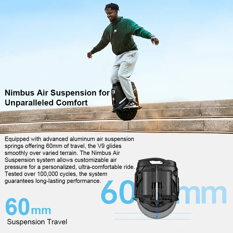 Newbest Original INMOTION V9 Electric Unicycle With LED Light 45km/h Speed 60km Range 84V 750Wh Battery 2000W Motor EUC Wheel