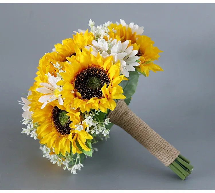 Beautiful  Waterfull Sunflower Bouquet High Quality Silk Flower Artificial Flowers bridal Decoration Fake Flower Wedding Bouquet