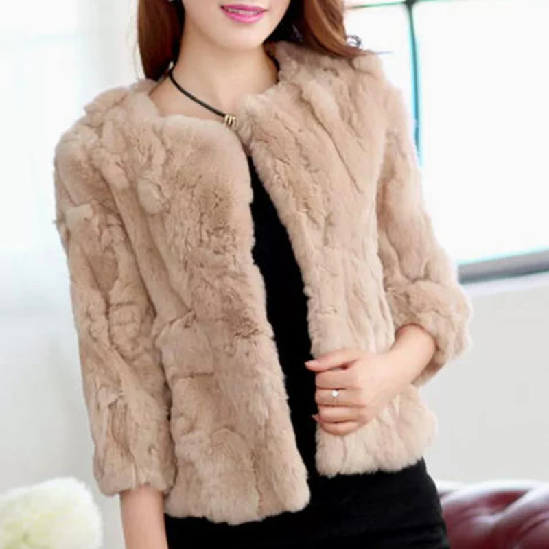 

New 2026 Fur Autumn and Winter Integrated Real Rabbit Fur Coat Women's Top Short Slim Round Neck fashion coats