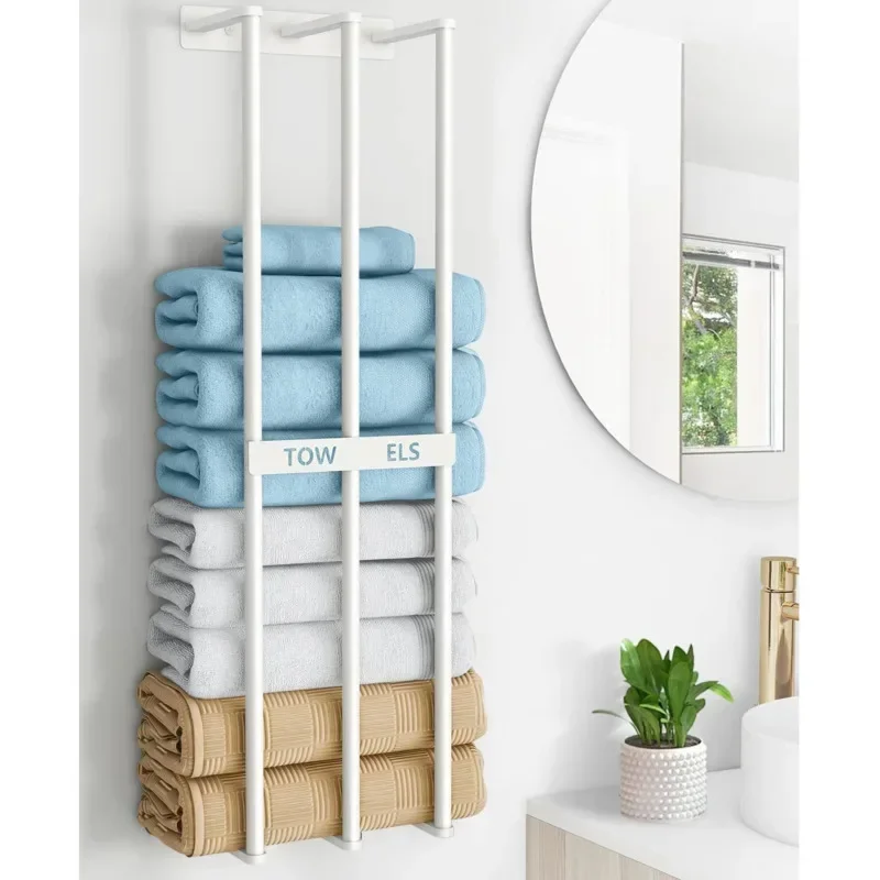 Bathroom Towel Storage Shelves - Metal Washcloth Holder, Light Luxury Wall Mounted Organizer, Three Color Options