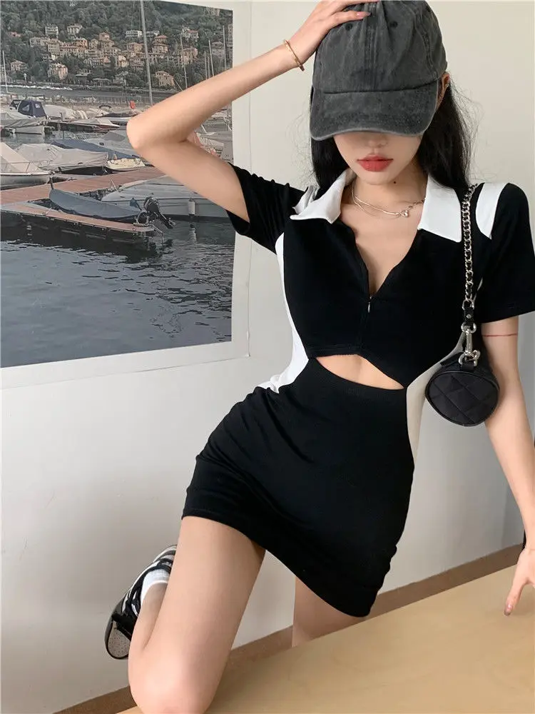 Dresses Women Skinny Sexy Hollow Out Design Creativity Simple Hot Girl Summer Party Y2k Korean Style Personality Popular Vestido