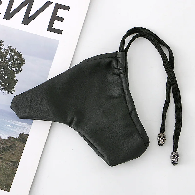 Penis Cover Male Gradient Imitation Leather Swimming Pouch Underwear Ultra-Thin Breathable Drawstring Adjustable JJ Cover