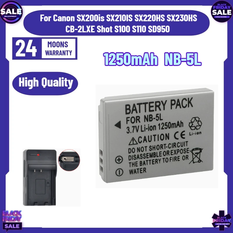New High-quality 1250mAh NB-5L Battery for Canon SX200is SX210IS SX220HS SX230HS CB-2LXE Shot S100 S110 SD950 SD Camera