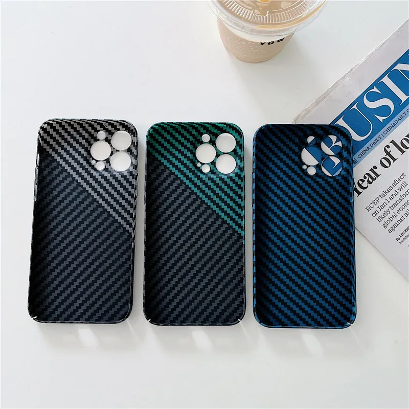 Luxury Ultra Thin Carbon Fiber Texture Matte Case for iPhone 14 13 11 12 Pro XS Max Mini XR 7 8 Plus SE Shockproof Hard PC Cover