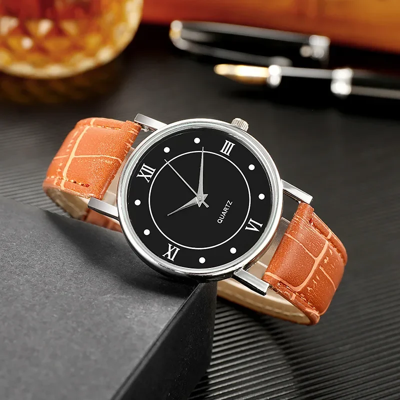 2024 Modern Fashion Black Quartz Men Watches Tide Brand Leather Band Big Dial Men's Luxury Casual Business Clock Relojes Hombre